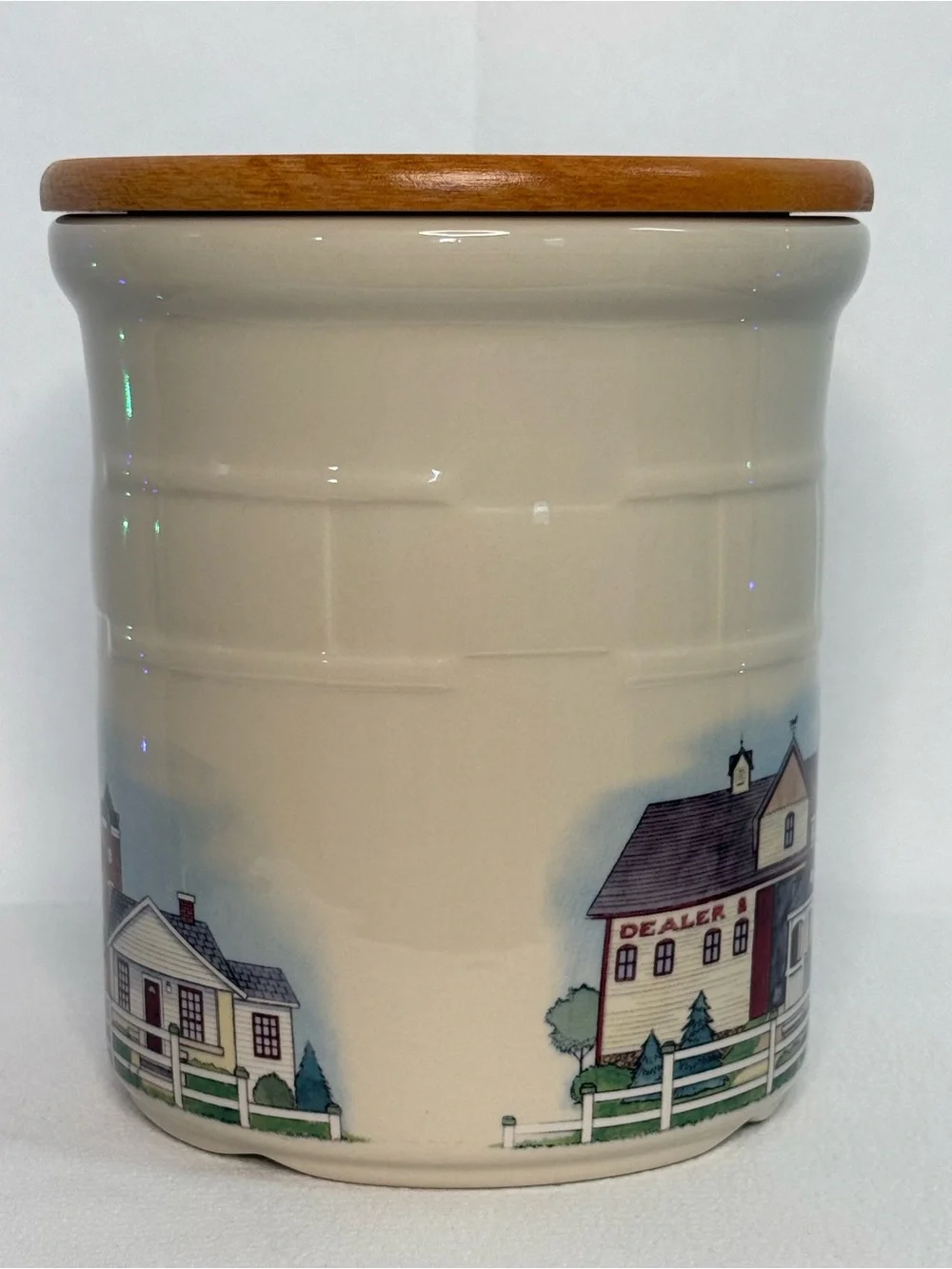 Longaberger Homestead Ceramic Crock with Wood Lid - Cream